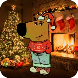 🔥 d3c69fe9 HO HO HO kerst, hond, kerstmuts, Ho Ho Ho, open haard, kerstboom, feestdag telegram sticker