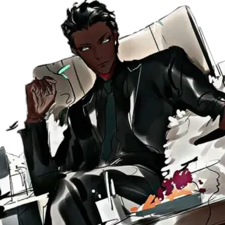 🦔 a05bfc06 男, スーツ, アニメ, 浅黒い肌, 座っている, 椅子 whatsapp sticker