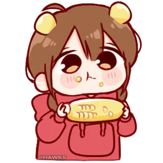 π 6359544b corn, food, kawaii, cartoon, cute, girl telegram sticker