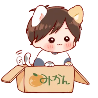 💞 3d5978a5 みかん cat, box, orange, cartoon, kawaii, chibi telegram sticker
