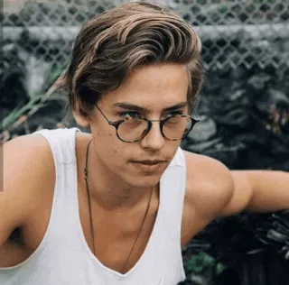 🤨 098eceab Cole Sprouse attore, giovane adulto, occhiali, canottiera, celebrità, uomo, ritratto telegram sticker