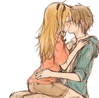 ❤ b7fca673 pocałunek, miłość, romantyzm, para, anime, związek, uczucie whatsapp sticker