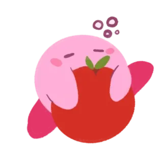 🦔 ea08b96b Kirby เคอร์บี้, แอปเปิล, การ์ตูน, สีชมพู, วิดีโอเกม, นินเทนโด telegram sticker