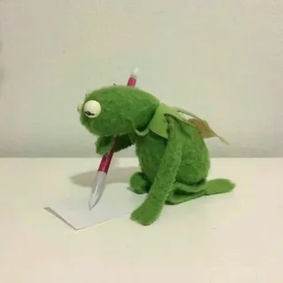 🐸 52a5d10b Kermit เคอร์มิท, มัพเพ็ต, การเขียน, กระดาษ, ปากกา, สีเขียว, หุ่นกระบอก whatsapp sticker
