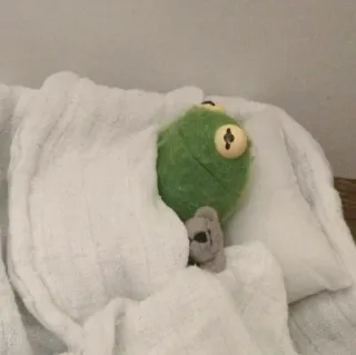 🐸 5bb79e6d Kermit เคอร์มิท, หุ่น, นอนหลับ, เตียง, ผ้าห่ม, ของเล่น, น่ารัก whatsapp sticker