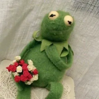 🐸 632de426 Kermit เคอร์มิท, มัพเพ็ต, กบ, ดอกไม้, ช่อดอกไม้, น่ารัก, หุ่นกระบอก whatsapp sticker