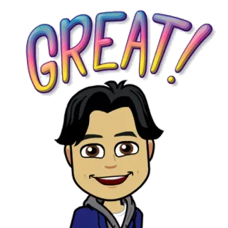 😁 d57af1fb GREAT! Bitmoji, 최고, 확언, 긍정적, 만화 whatsapp sticker