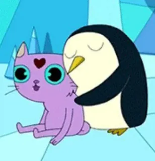 😽 092d9b8e Gunter Adventure Time 企鹅, 猫, 紫色, 卡通, 可爱, 探险活宝, 冈瑟 telegram sticker