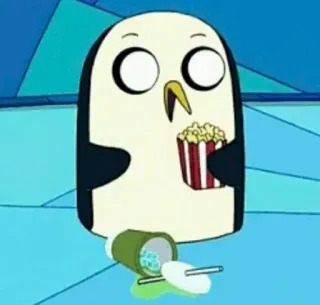 🐧 4d842867 Gunter Adventure Time 卡通, 企鹅, 探险活宝, 甘特, 爆米花, 汽水, 动画 telegram sticker
