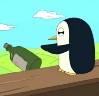 🍾 5b5c2005 Gunter Adventure Time 企鹅, 探险活宝, 冈瑟, 卡通, 瓶子, 饮用 telegram sticker