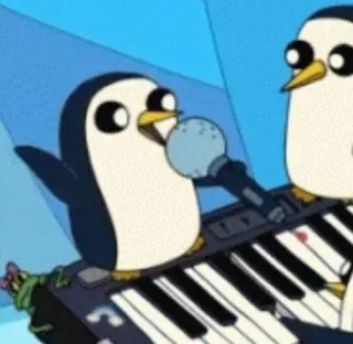 🎤 b44f463a Gunter Adventure Time 冈瑟, 探险时光, 企鹅, 键盘, 麦克风, 唱歌 telegram sticker