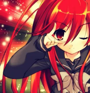 😆 250494ce アニメ 女の子, 赤い髪, 制服, マンガ, 可愛い, ピースサイン telegram sticker