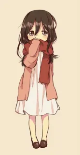 😶 3292ac16 Mikasa Ackerman Attack on Titan アニメ, マンガ, かわいい, ちび, 女の子, マフラー, ミカサ telegram sticker
