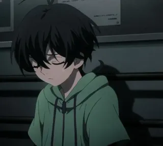 🍣 9e9b2435 menino anime, triste, moletom com capuz, desenho animado, mangá whatsapp sticker