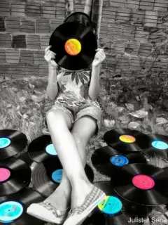 🎵 18b221ed Julister Sena 乙烯基, 唱片, 音乐, 肖像, 复古, 模拟 telegram sticker