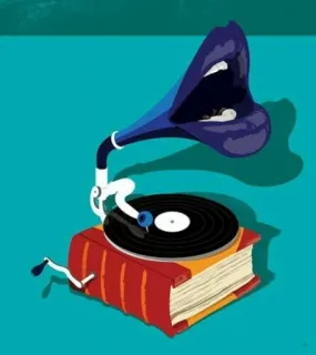 🎵 ac6b408a 留声机, 老式唱机, 唱片机, 书, 黑胶, 音乐 telegram sticker