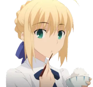 🍚 84d80da8 Saber Fate/stay night 动漫, 卡通, Saber, Fate/Stay Night, 女孩, 吃, 角色 telegram sticker