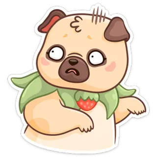 😬 1431221b pies, mops, zwierzę, kreskówka, truskawka, słodkie, naklejka telegram sticker