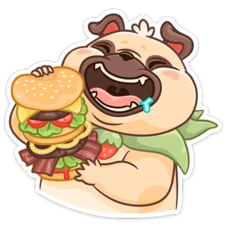 🍔 1b2c5356 mops, pies, hamburger, kreskówka, jedzenie, zwierzę telegram sticker