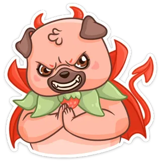 😡 79dcf402 mops, pies, diabeł, kreskówka, słodki, zwierzę, truskawka, zwierzę domowe telegram sticker