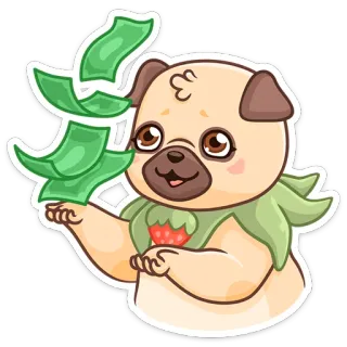 💰 b1d1c51c pies, mops, pieniądze, kreskówka, zwierzę, uroczy, naklejka telegram sticker