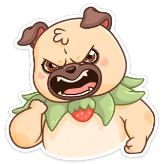 😡 bdd3ae80 pies, zły, kreskówka, mops, truskawka telegram sticker