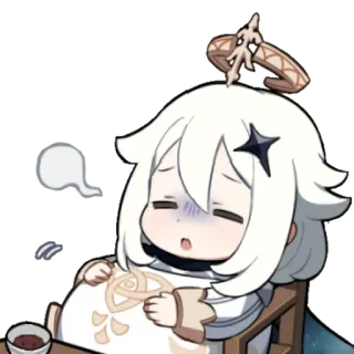 😩 9dca9590 Paimon Genshin Impact paimon, genshin impact, anime, chibi, no bụng, kiệt sức telegram sticker