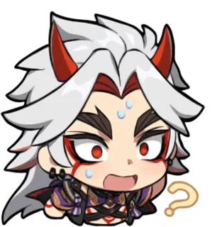 😧 1ad0b2f7 Itto Genshin Impact Anime, Chibi, Fragezeichen, Schweiß, Verwirrt, Videospiel, Genshin Impact, Itto whatsapp sticker