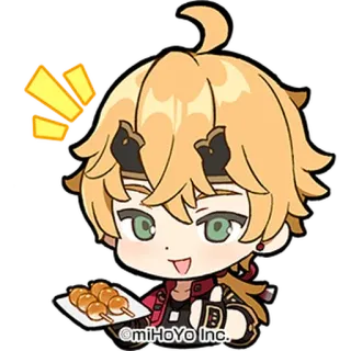 🎭 26f3b680 Thoma Genshin Impact miHoYo Inc. Anime, Genshin Impact, Thoma, Videospielcharakter, Blond, Essen whatsapp sticker