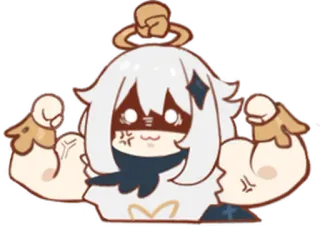 💪 bd2f2888 Paimon Genshin Impact ไพม่อน, เก็นชินอิมแพกต์, อนิเมะ, แข็งแรง, กล้าม, น่ารัก telegram sticker