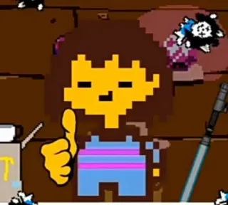 👍 47e1310c Frisk Undertale videospiel, pixel art, daumen hoch, charakter, undertale whatsapp sticker
