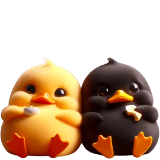 🥞 bddaf44e kaczka, kurczak, słodki, kawaii, zwierzę, żółty, czarny telegram sticker
