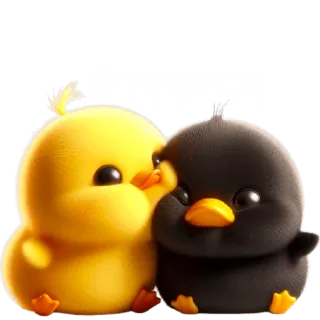 😘 e59f9707 ง่าๆๆๆๆๆ słodkie, kurczaki, ptaki, żółty, czarny, kawaii, zwierzęta telegram sticker
