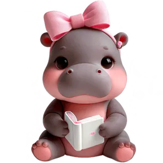 🤨 312e9390 ippopotamo, cartone animato, animale, carino, rosa, leggere, libro whatsapp sticker