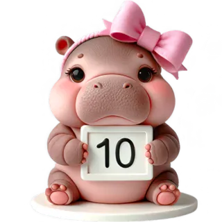 👍 31c42653 10 ippopotamo, numero, carino, rosa, fiocco, cartone animato whatsapp sticker