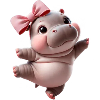 💃 3f027c6e ippopotamo, carino, animale, cartone animato, rosa, fiocco, cucciolo di ippopotamo whatsapp sticker