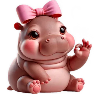 👌 6736b8e6 ค่ะ ippopotamo, carino, kawaii, animale, fiocco, cartone animato, rosa whatsapp sticker