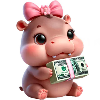 💵 731474b0 ippopotamo, carino, soldi, dollari, cartone animato, animale, mammifero whatsapp sticker