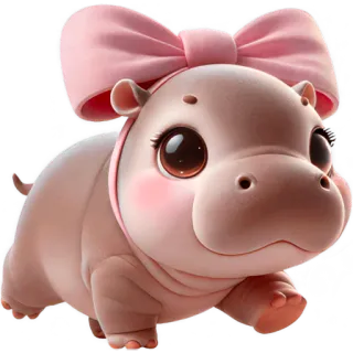 🏃‍♀ 954e3461 ippopotamo, carino, cartone animato, animale, rosa, fiocco, kawaii whatsapp sticker