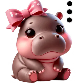 🫥 bba08d8b ippopotamo, carino, animale, cartone animato, cucciolo di ippopotamo, fiocco rosa whatsapp sticker