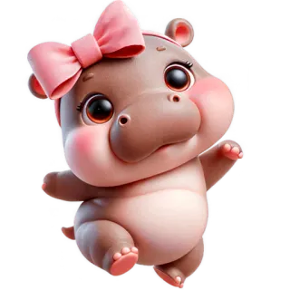🤩 bf3c0095 ippopotamo, carino, animale, cartone animato, fiocco rosa, dolce, felice whatsapp sticker