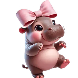☺️ f9c44fab ippopotamo, animale, carino, cartone animato, rosa, fiocco, bambino whatsapp sticker