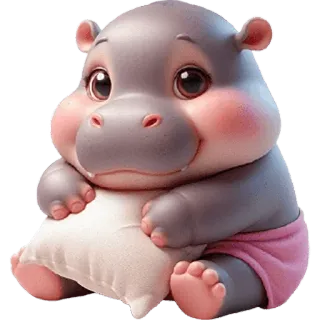 🥱 1a6e4240 hippopotame, bébé, mignon, animal, dessin animé, coussin, rose, joyeux telegram sticker