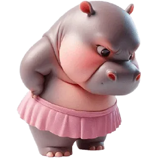 😤 2cd0526b hippopotame, dessin animé, mignon, jupe rose, animal, en colère telegram sticker
