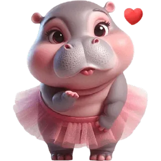😘 76ea5a5f hippopotame, ballet, tutu, mignon, dessin animé, cœur, animal telegram sticker