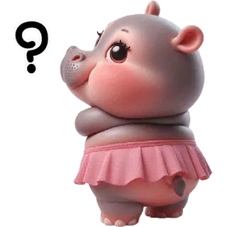 🤨 91c5ba51 hippopotame, dessin animé, animal, mignon, jupe, point d'interrogation telegram sticker
