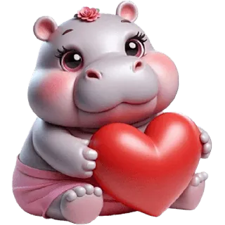 😍 afd05fd3 hippopotame, coeur, mignon, animal, dessin animé, rose telegram sticker