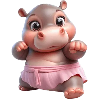 💪 b6872a02 hippopotame, mignon, dessin animé, animal, rose, bébé, drôle telegram sticker