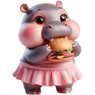 🌭 bc96d8fc hippopotame, mignon, dessin animé, animal, kawaii, burger telegram sticker