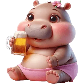 🍺 cae2f8a1 hippopotame, bébé, animal, bière, mignon, dessin animé telegram sticker